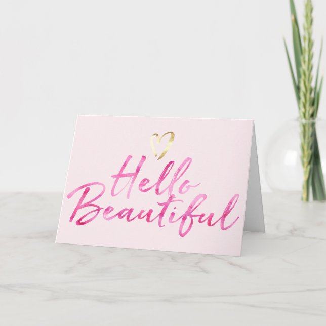 Tarjeta Hola hermosa con corazón de oro (Anverso)