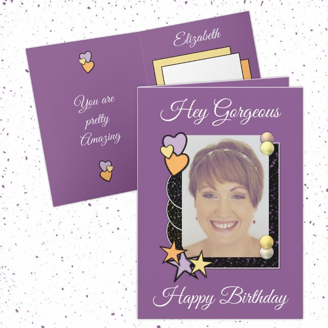 Tarjeta Hola hermosos corazones estrellas foto cumpleaños  (Subido por el creador)