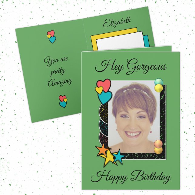Tarjeta Hola hermosos corazones estrellas foto cumpleaños  (Subido por el creador)