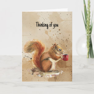 Tarjeta Hola Hola, pensando en ti Divertida Squirrel Anima