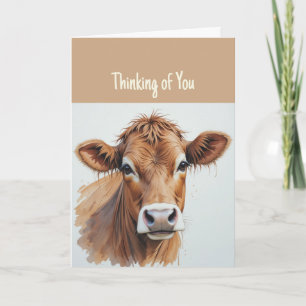 Tarjeta Hola, hola Pensando en ti dulce vaca marrón
