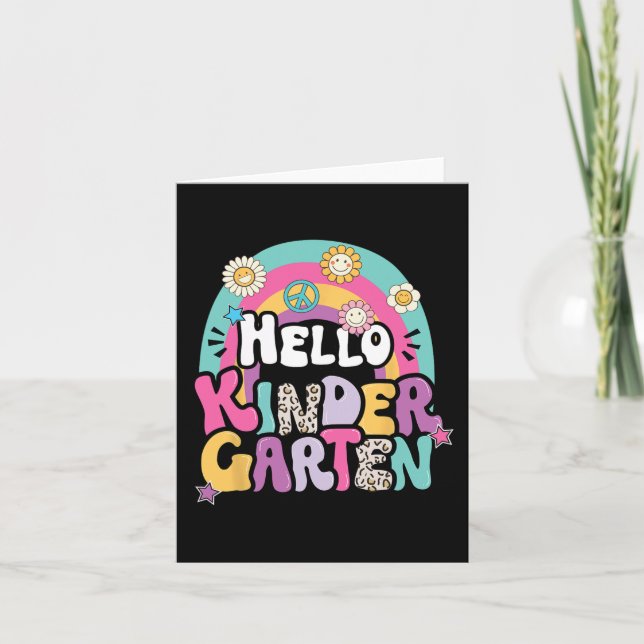 Tarjeta Hola Kindergarten De Vuelta Al Chica De Maestros (Anverso)