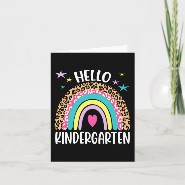 Tarjeta Hola Kindergarten Rainbow De vuelta al profesor es (Anverso)