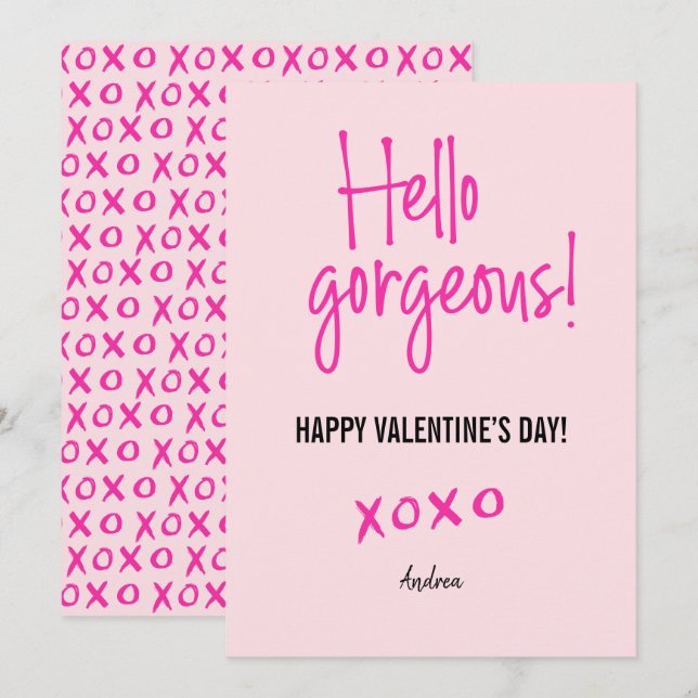 Tarjeta Hola magnífico El día de San Valentín xoxo rosa (Anverso / Reverso)