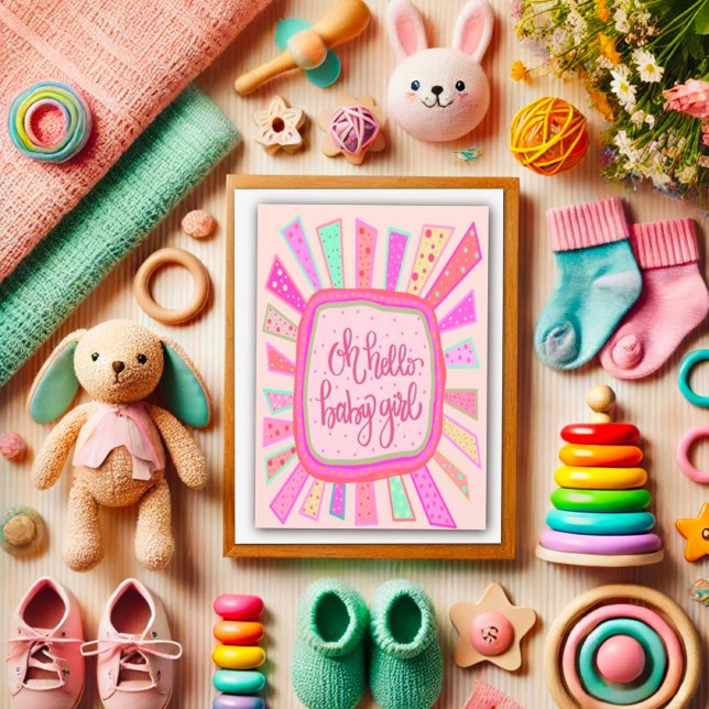 Tarjeta Hola Niña Cute Rosa Moderno Whimsical (Subido por el creador)