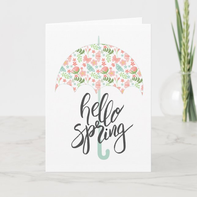 Tarjeta Hola, paraguas de primavera (Anverso)