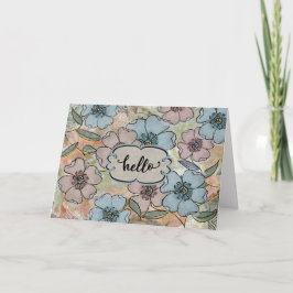 Tarjeta Hola Pensando en ti Flor Pintada Rosa y Azul