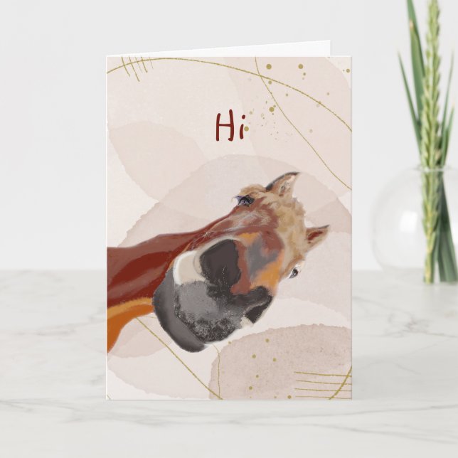 Tarjeta Hola, pensando en tu divertido caballo mirándote (Anverso)