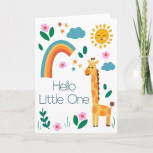 Tarjeta Hola Pequeña Jirafa Adorable Bebe Arcoíris 