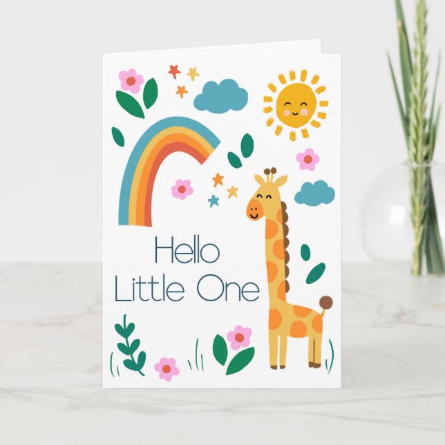 Tarjeta Hola Pequeña Jirafa Adorable Bebe Arcoíris  (Anverso)