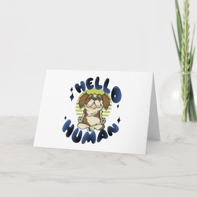 Tarjeta Hola perro de yoga meditador humano (Anverso)
