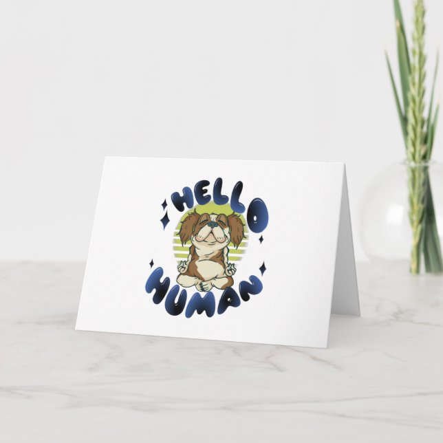 Tarjeta Hola perro de yoga meditador humano (Anverso)