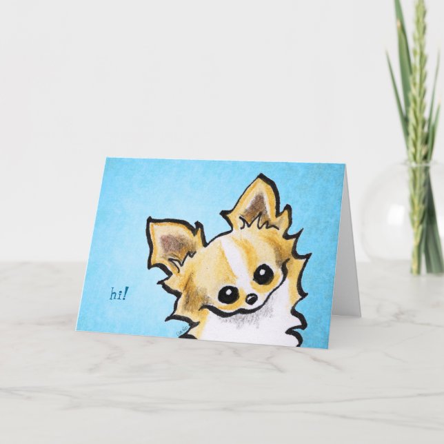 Tarjeta Hola Personalizado Chihuahua Fawn/White (Anverso)