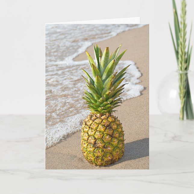 Tarjeta Hola piña en la playa para el amigo (Anverso)