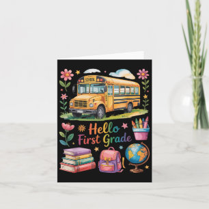 Tarjeta Hola Primer Grado De Vuelta A La Mochila De Autobú