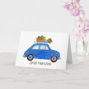 Tarjeta Holandés Que te pongas bien azul Retro Fiat 500