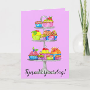 Tarjeta holandesa de cupcakes con color de agua de