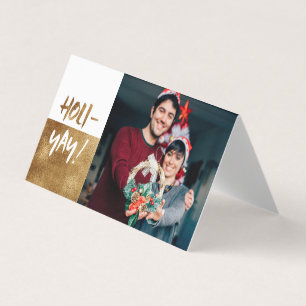Tarjeta ¡HOLI-YAY! Fun Script Gold Holiday Card