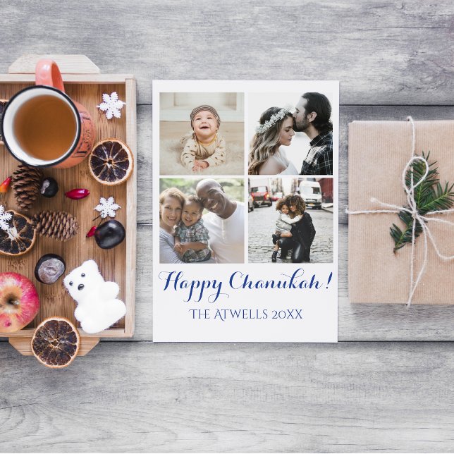 Tarjeta Holiday 4 Photos Happy Chanukah Family White (Subido por el creador)