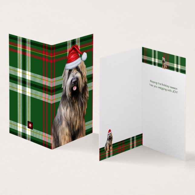 Tarjeta Holiday Briard Shepherd Dog Green Plaid Navidades (Interior y exterior)