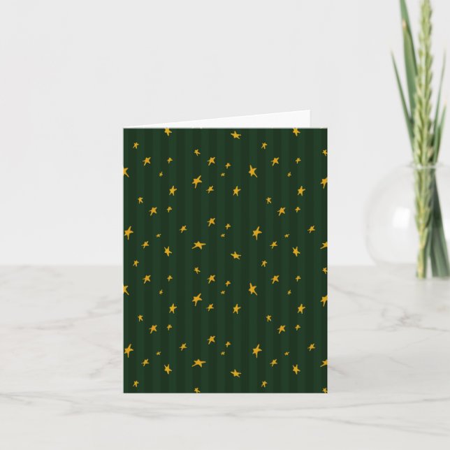 Tarjeta Holiday Green Yellow Star Stripe Christmas (Anverso)