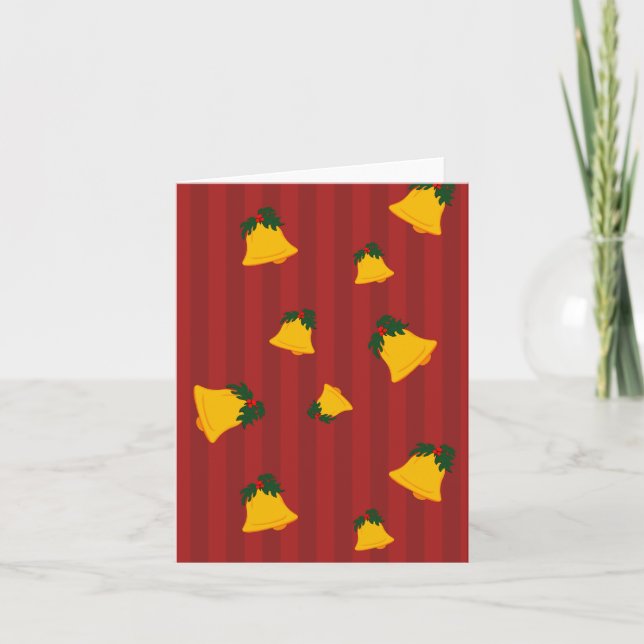 Tarjeta Holiday Red Gold Stripe Bells Christmas (Anverso)