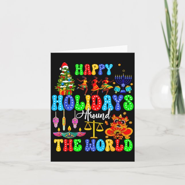 Tarjeta Holidays Around World Xmas Hanukkah Kwanzaa Diwali (Anverso)