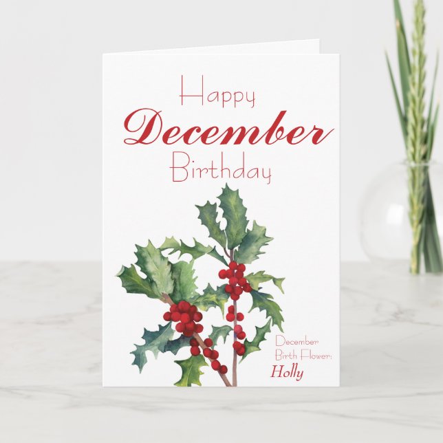 Tarjeta Holly Berries Diciembre Cumpleaños (Anverso)
