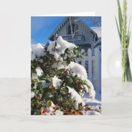 Tarjeta Holly Berries en la nieve - Viñedo de Martha