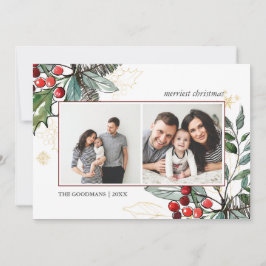 Tarjeta Holly Berries Navidades destacados 2 fotos feriado