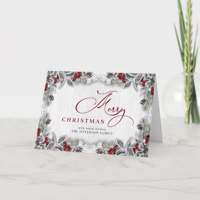 Tarjeta Holly Berry Rustic Navidades Saludo (Anverso)