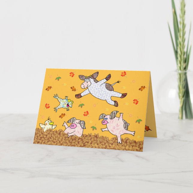 Tarjeta ¡Holly Cow, Leaf Jumping Time! (Anverso)