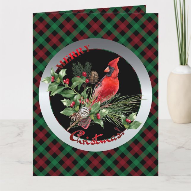Tarjeta Holly Jolly Cardenal Greetings of Navidades (Anverso)