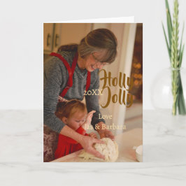 Tarjeta Holly Jolly family holiday photo beige year naboho