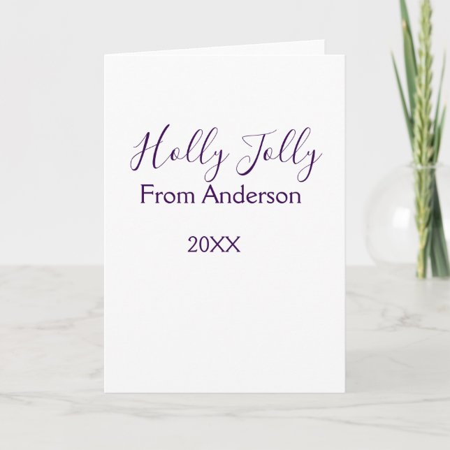 Tarjeta Holly Jolly holidays add name family year purple s (Anverso)