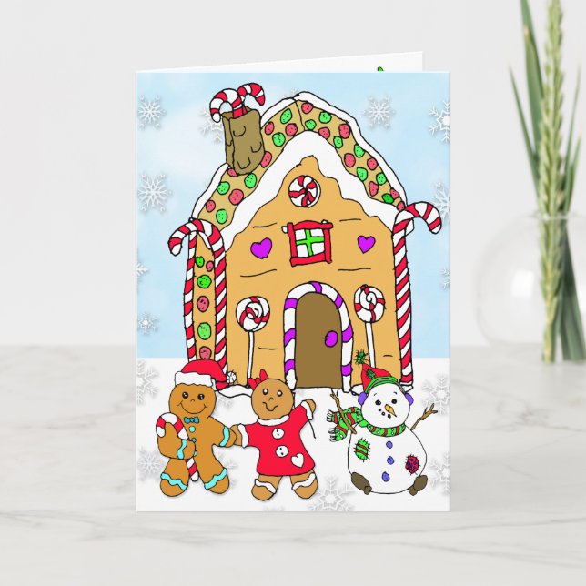 Tarjeta Holly Jolly Navidades Gingerbread House (Anverso)