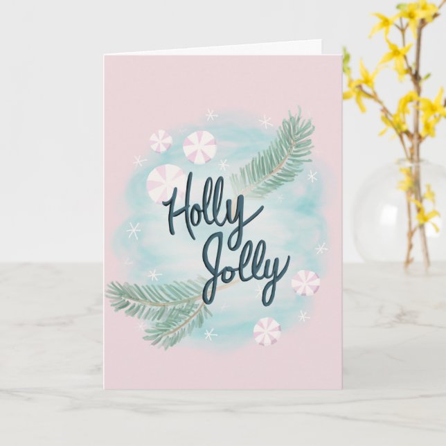 Tarjeta Holly Jolly - Pastel - Navidades - Saludo - (flor amarilla)