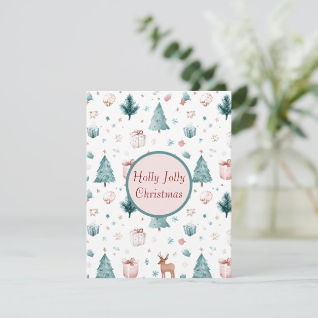 Tarjeta Holly Jolly Pastel Xmas Card Watercolor Design (Anverso de pie)