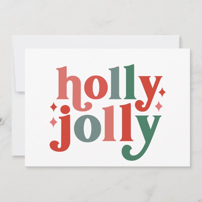 Tarjeta Holly Jolly - Tipografía de vacaciones retro (Anverso)