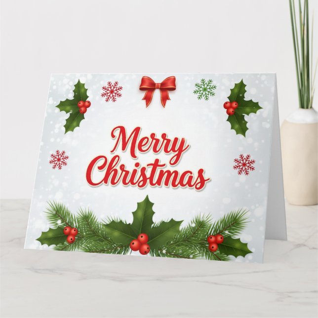 Tarjeta Holly & Snowflakes Merry Christmas Card (Anverso)