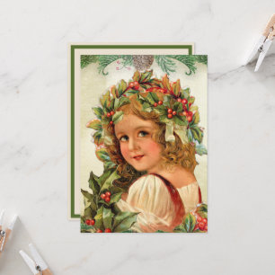 Tarjeta Holly, una vieja niña navideña en el pelo