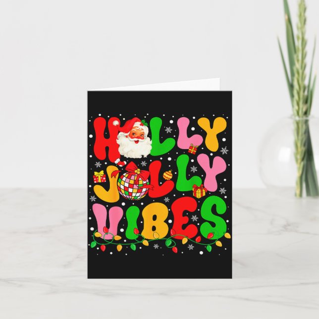 Tarjeta Holly Xmas Jolly Vibes Santa Christmas Lights Disc (Anverso)
