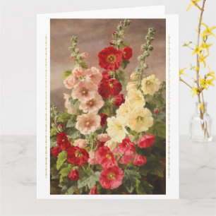 Tarjeta Hollyhocks rojo, blanco y rosa, Christensen