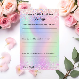 Tarjeta holográfica de deseos de cumpleaños púrpur