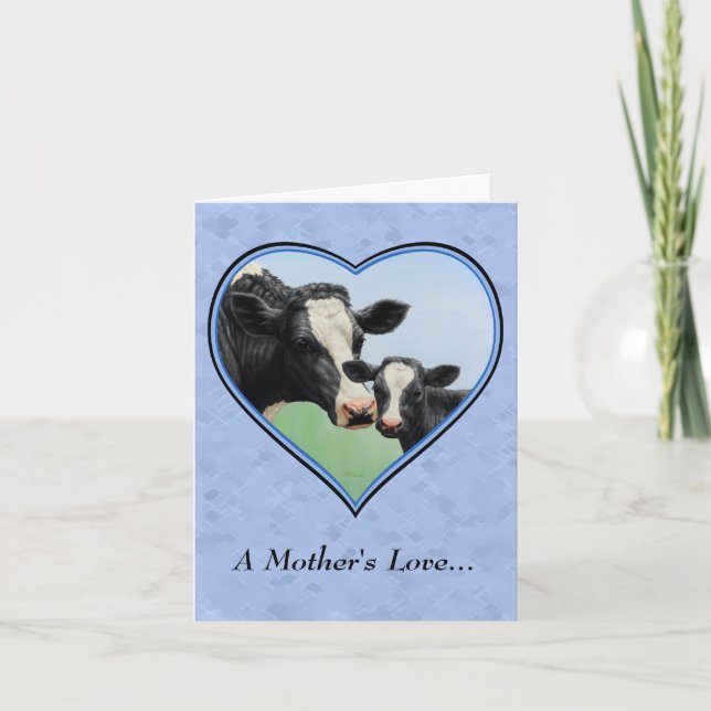 Tarjeta Holstein Cow y Corte Calf Blue Heart (Anverso)