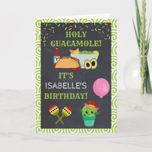 Tarjeta Holy Guacamole Cute Cactus Birthday (Anverso)