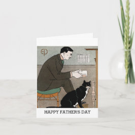 Tarjeta Hombre Antiguo Con Gato Feliz Día Del Padre