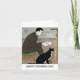 Tarjeta Hombre Antiguo Con Gato Feliz Día Del Padre
