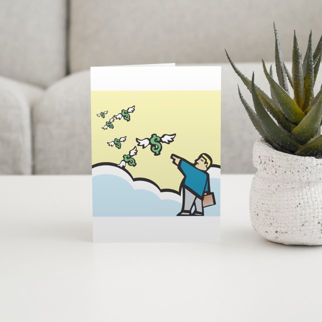 Tarjeta Hombre Apuntando Al Dinero Con Alas (Subido por el creador)