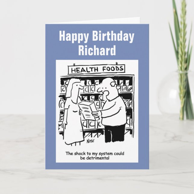 Tarjeta Hombre cauteloso al comer alimentos para la salud (Anverso)